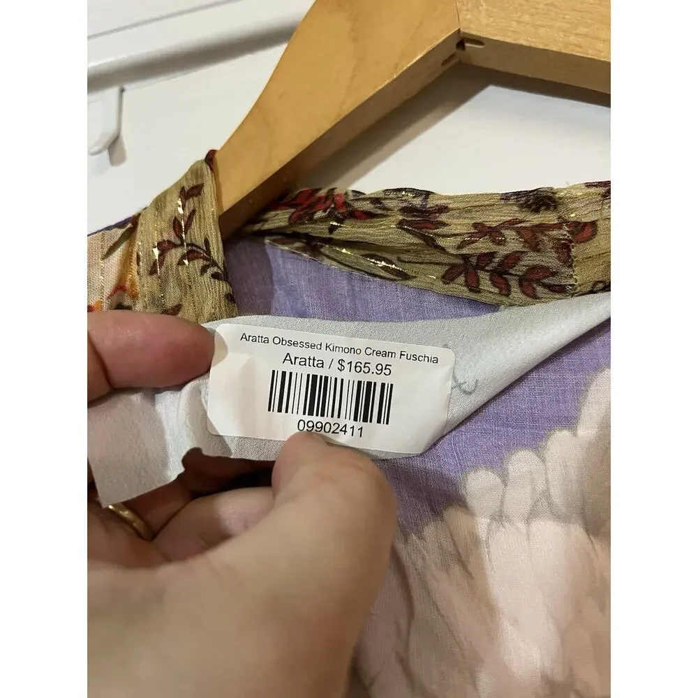 NWT Aratta Obsessed Kimono Cream Fushia One Size NEW - Picture 4 of 5
